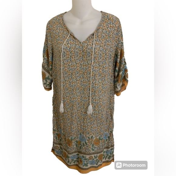 Halife Orange Floral Boho Tunic Dress Ladies Size Medium - Picture 1 of 7